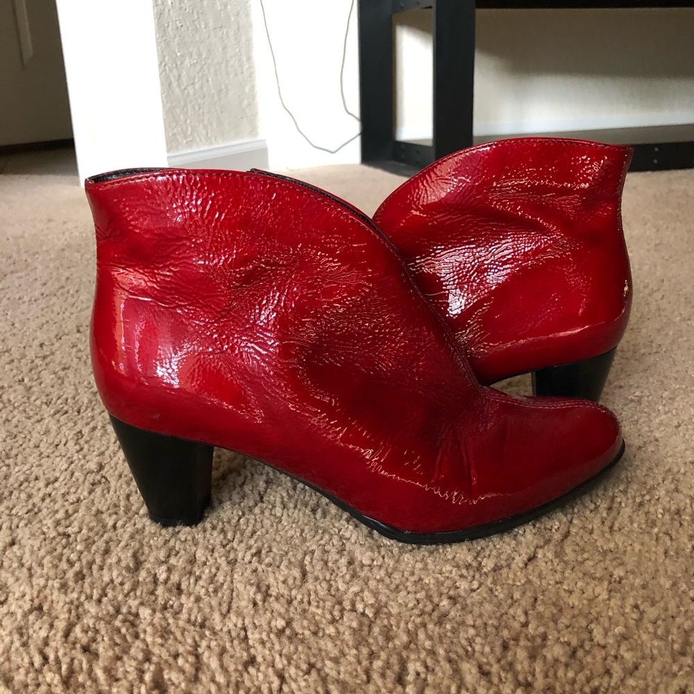 Ara Tricia Red Crinkle Ankle Boots
